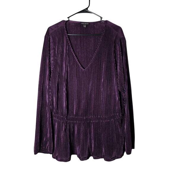 Lane Bryant Blouse Plus Size 2X 18/20 Purple Shimmery Ribbed Long Sleeve - Picture 2 of 5